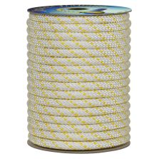 Doppia treccia scotta poliestere alta tenacità, bianca con spia gialla, 18 mm - 100 mt