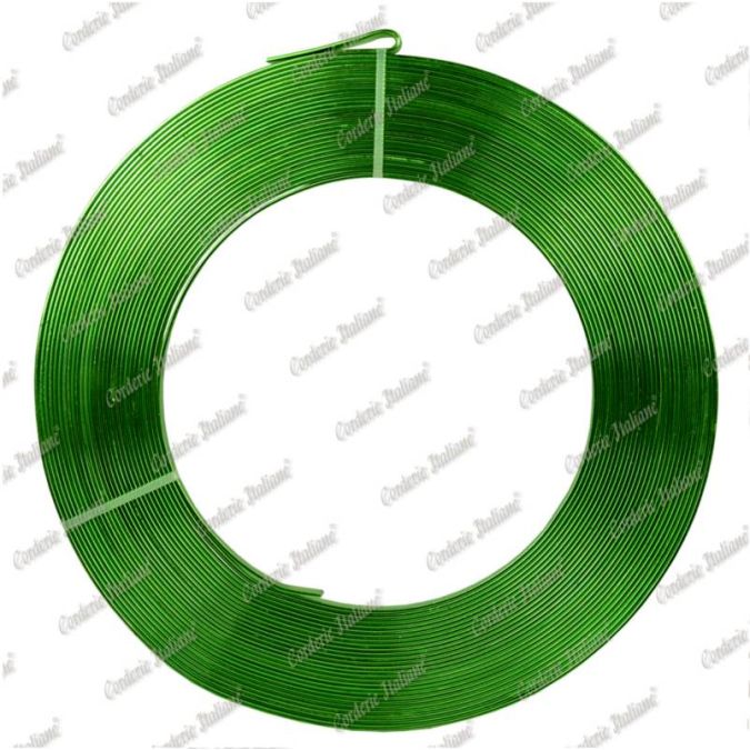 Filo alluminio piatto, verde mela, 5 x 1 mm, 10 mt