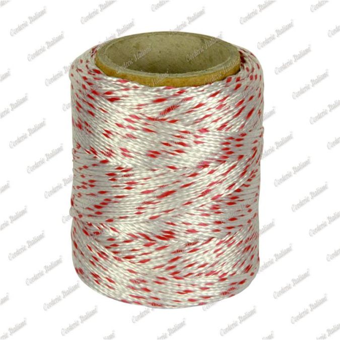 Cordino nylon bianco/rosso 1,8 mm - 100 mt su tubetto
