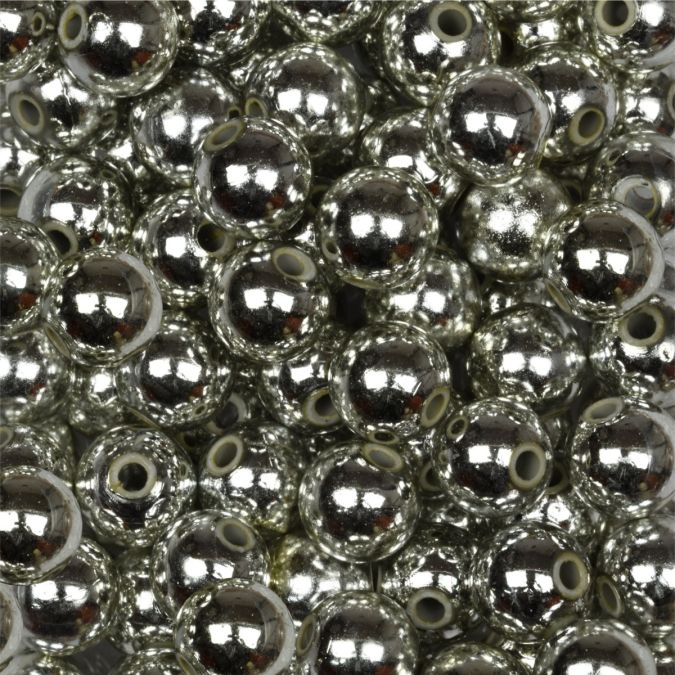 Perle metallizzate 10 mm, colore argento, foro 2 mm - 115 pz