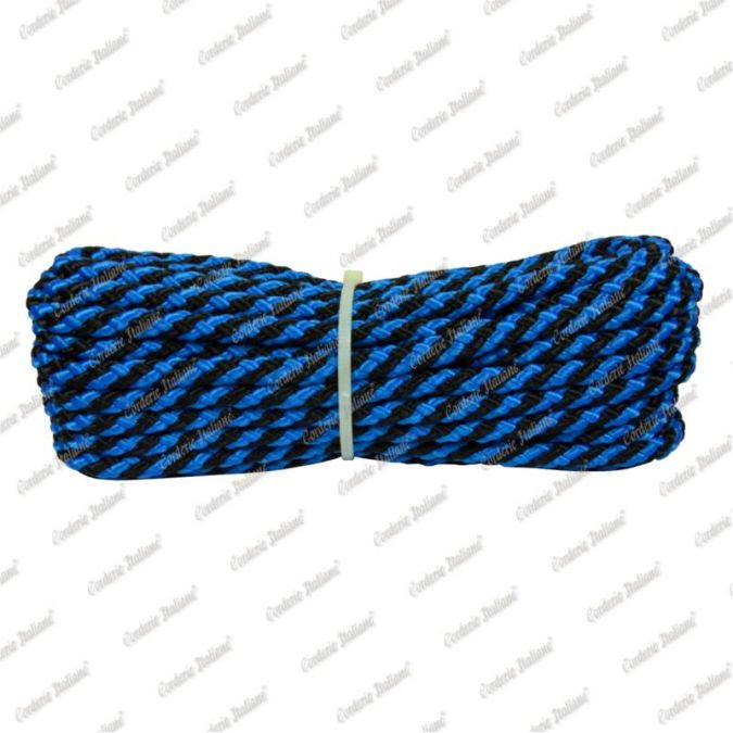 Treccia luxury nero - azzurra, 8 mm - 10 mt