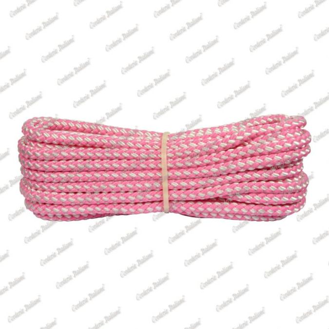 Treccia sport rosa flu - bianco, 8 mm - 10 mt