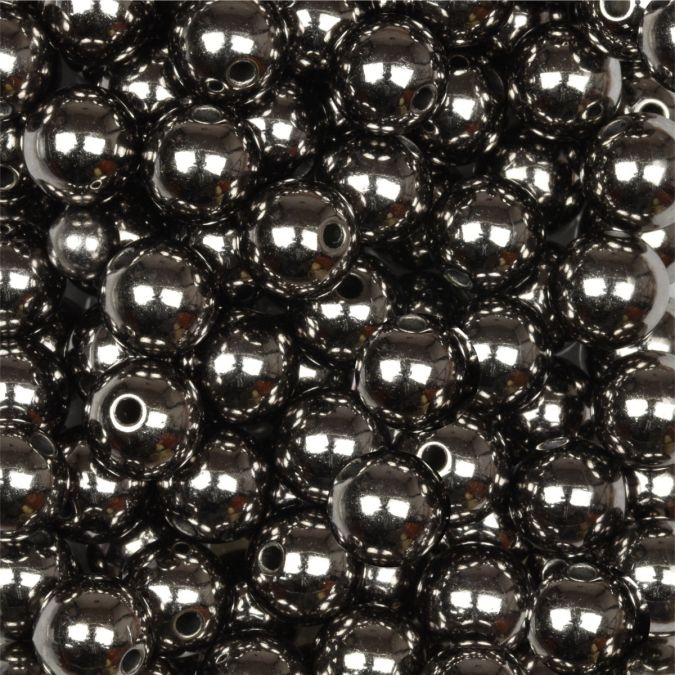 Perle metallizzate 10 mm, colore ematite, foro 2 mm - 115 pz