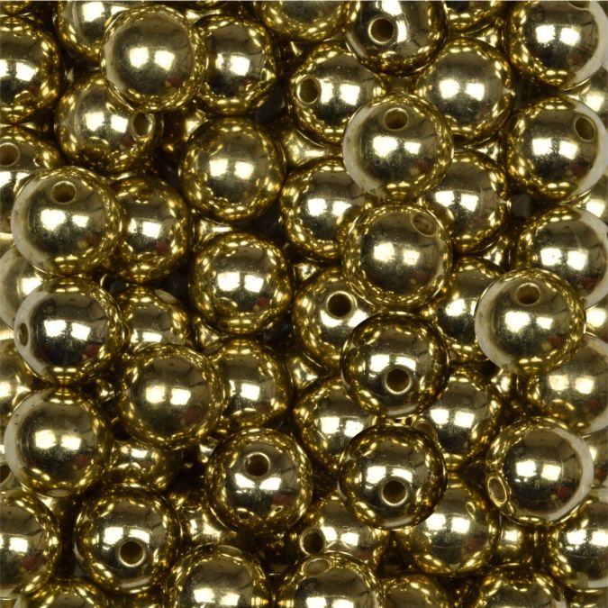 Perle metallizzate 10 mm, colore oro, foro 2 mm - 115 pz