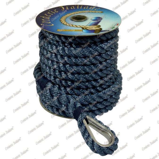 Ormeggio di poppa blu con redancia inox 14 mm - 15 mt