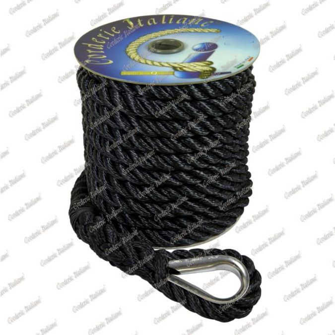 Ormeggio di poppa nero con redancia inox 14 mm - 15 mt