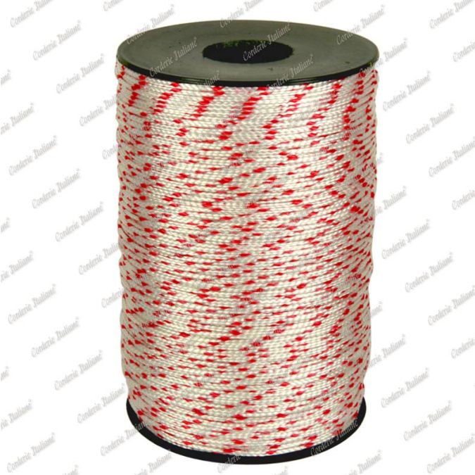 Cordino nylon bianco/rosso 1,8 mm - 500 mt su rocchetto
